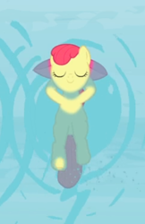 Size: 315x486 | Tagged: safe, screencap, character:apple bloom, species:earth pony, species:pony, episode:leap of faith, g4, my little pony: friendship is magic, bow, cropped, eyes closed, female, filly, hair bow, hooves behind head, smiling, solo, swimming