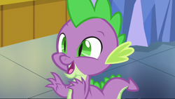 Size: 1280x720 | Tagged: safe, screencap, character:spike, species:dragon, episode:the crystalling, g4, my little pony: friendship is magic, claws, male, season 6, smiling, solo, tail