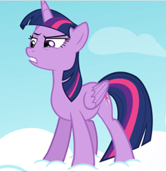 Size: 909x941 | Tagged: safe, screencap, character:twilight sparkle, character:twilight sparkle (alicorn), species:alicorn, species:pony, episode:testing testing 1-2-3, g4, my little pony: friendship is magic, cloud, cropped, raised eyebrow, solo, standing on a cloud, twilight is not amused, unamused
