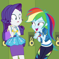 Size: 922x922 | Tagged: safe, screencap, character:rainbow dash, character:rarity, episode:fomo, g4, my little pony:equestria girls, cropped, geode of shielding, geode of super speed, magical geodes