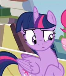 Size: 812x940 | Tagged: safe, screencap, character:pinkie pie, character:twilight sparkle, character:twilight sparkle (alicorn), species:alicorn, species:earth pony, species:pony, episode:trade ya, g4, my little pony: friendship is magic, cropped, female, mare, offscreen character, open mouth, raised hoof, solo focus