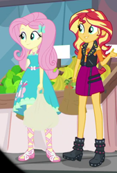 Size: 440x650 | Tagged: safe, screencap, character:fluttershy, character:sunset shimmer, episode:fomo, g4, my little pony:equestria girls, boots, cropped, feet, geode of empathy, geode of fauna, magical geodes, sandals, shoes