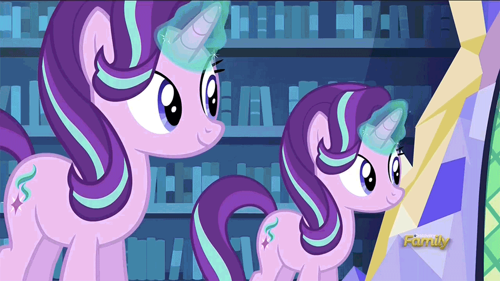 Size: 980x551 | Tagged: safe, screencap, character:starlight glimmer, species:pony, episode:every little thing she does, g4, my little pony: friendship is magic, animated, clone, gif, magic, similo duplexis, solo, spell