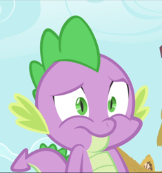 Size: 884x940 | Tagged: safe, screencap, character:spike, species:dragon, episode:inspiration manifestation, g4, my little pony: friendship is magic, cropped, looking at something, male, nervous, ponyville, sky, solo, wavy mouth