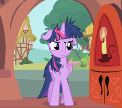 Size: 1056x937 | Tagged: safe, screencap, character:twilight sparkle, character:twilight sparkle (alicorn), species:alicorn, species:pony, episode:inspiration manifestation, g4, my little pony: friendship is magic, cropped, floppy ears, golden oaks library, messy mane, twilight is not amused, unamused