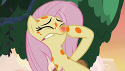 Size: 1349x768 | Tagged: safe, screencap, character:fluttershy, species:pegasus, species:pony, episode:a health of information, g4, my little pony: friendship is magic, cute, eyes closed, faec, female, mare, shyabetes, solo, swamp fever