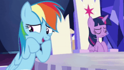 Size: 1280x720 | Tagged: safe, screencap, character:rainbow dash, character:twilight sparkle, character:twilight sparkle (alicorn), species:alicorn, species:pegasus, species:pony, episode:28 pranks later, g4, my little pony: friendship is magic, animated, crying, cutie map, female, friendship throne, glowing horn, laughing, magic, mare, sound, teary eyes, telekinesis, webm, whoopee cushion