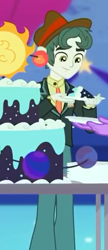 Size: 256x593 | Tagged: safe, screencap, character:scott green, episode:twilight under the stars, g4, my little pony:equestria girls, atomic chocolate cake, background human, cake, chocolate, clothing, cropped, food, hat, male, scott green