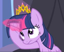 Size: 1155x939 | Tagged: safe, screencap, character:twilight sparkle, character:twilight sparkle (alicorn), species:alicorn, species:pony, episode:equestria games, g4, my little pony: friendship is magic, cropped, crown, glowing horn, jewelry, regalia, solo