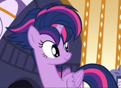 Size: 1298x939 | Tagged: safe, screencap, character:twilight sparkle, character:twilight sparkle (alicorn), species:alicorn, species:pony, episode:castle sweet castle, g4, my little pony: friendship is magic, alternate hairstyle, alternate mane style, cropped, punklight sparkle, smiling, solo
