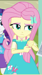 Size: 480x853 | Tagged: safe, screencap, character:fluttershy, character:rarity, episode:schedule swap, g4, my little pony:equestria girls, cropped, geode of fauna, magical geodes, tugging
