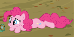Size: 1182x599 | Tagged: safe, screencap, character:pinkie pie, character:tank, species:earth pony, species:pony, episode:tanks for the memories, g4, my little pony: friendship is magic, cheek squish, cropped, cute, diapinkes, eyes closed, female, grin, lidded eyes, mare, prone, smiling, solo focus, squishy cheeks, tortoise