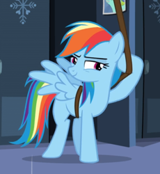 Size: 646x702 | Tagged: safe, screencap, character:rainbow dash, species:pegasus, species:pony, episode:tanks for the memories, g4, my little pony: friendship is magic, cropped, female, mare, narrowed eyes, smiling, solo, spread wings, wings