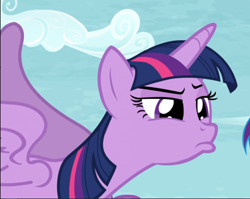 Size: 1028x818 | Tagged: safe, screencap, character:twilight sparkle, character:twilight sparkle (alicorn), species:alicorn, species:pony, episode:tanks for the memories, g4, my little pony: friendship is magic, cropped, narrowed eyes, solo, squint