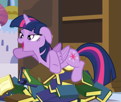 Size: 955x801 | Tagged: safe, screencap, character:twilight sparkle, character:twilight sparkle (alicorn), species:alicorn, species:pony, episode:princess spike, g4, my little pony: friendship is magic, book, cropped, cute, derp, floppy ears, lidded eyes, open mouth, out of context, pile of books, silly, silly pony, solo, that pony sure does love books, tired, twiabetes