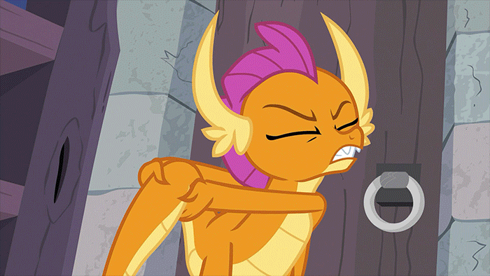 Size: 700x394 | Tagged: safe, screencap, character:smolder, species:dragon, episode:molt down, g4, my little pony: friendship is magic, animated, dragoness, female, gif, loop, pulling, tail, tail pull, tail pulling