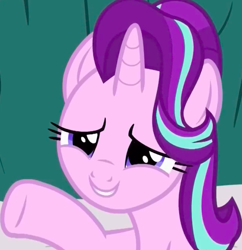 Size: 689x711 | Tagged: safe, screencap, character:starlight glimmer, species:pony, species:unicorn, episode:rock solid friendship, g4, my little pony: friendship is magic, female, mare, raised hoof, smiling, solo