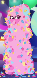 Size: 218x457 | Tagged: safe, screencap, character:twilight sparkle, character:twilight sparkle (scitwi), species:eqg human, episode:twilight under the stars, g4, my little pony:equestria girls, confetti, confetti-coated sci-twi, covered, cropped, hidden face, huggable