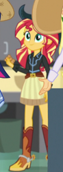 Size: 178x484 | Tagged: safe, screencap, character:sunset shimmer, equestria girls:dance magic, g4, my little pony:equestria girls, adorable face, beautiful, belt, boots, clothing, cowboy boots, cowboy hat, cowgirl, cowgirl outfit, cropped, cute, female, hat, high heel boots, shimmerbetes, shoes, skirt, spurs, stetson, woman