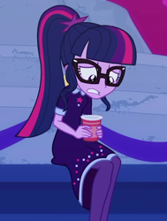 Size: 598x789 | Tagged: safe, screencap, character:twilight sparkle, character:twilight sparkle (scitwi), species:eqg human, episode:twilight under the stars, g4, my little pony:equestria girls, cropped, cup, solo