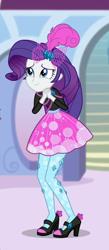Size: 382x873 | Tagged: safe, screencap, character:rarity, episode:display of affection, g4, my little pony:equestria girls, clothing, cropped, female, high heels, pantyhose, shoes, skirt, smiling