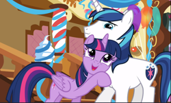 Size: 1572x942 | Tagged: safe, screencap, character:shining armor, character:twilight sparkle, character:twilight sparkle (alicorn), species:alicorn, species:pony, episode:the one where pinkie pie knows, g4, my little pony: friendship is magic, cute, duo, open mouth, smiling, twiabetes