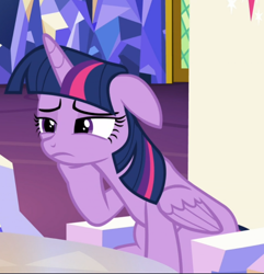 Size: 834x865 | Tagged: safe, screencap, character:twilight sparkle, character:twilight sparkle (alicorn), species:alicorn, species:pony, episode:what about discord?, g4, my little pony: friendship is magic, cropped, floppy ears, hoof on cheek, narrowed eyes, sitting, solo, sulking