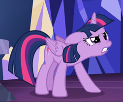 Size: 977x810 | Tagged: safe, screencap, character:twilight sparkle, character:twilight sparkle (alicorn), species:alicorn, species:pony, episode:what about discord?, g4, my little pony: friendship is magic, angry, cropped, crouching, floppy ears, narrowed eyes, sad, solo