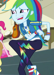 Size: 769x1078 | Tagged: safe, screencap, character:pinkie pie, character:rainbow dash, episode:overpowered, g4, my little pony:equestria girls, cropped, female, geode of super speed, magical geodes, offscreen character