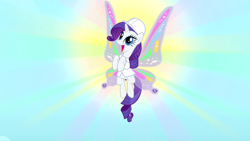 Size: 1920x1080 | Tagged: safe, screencap, character:rarity, species:pony, episode:sonic rainboom, g4, my little pony: friendship is magic, excited, glimmer wings, solo, wahaha