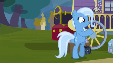 Size: 480x270 | Tagged: safe, screencap, character:trixie, species:pony, species:unicorn, episode:on the road to friendship, animated, bipedal, blinking, cute, dancing, diatrixes, female, gif, mare, michael jackson, moonwalk, ponyville, solo, trixie's wagon