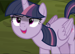 Size: 1306x940 | Tagged: safe, screencap, character:mean twilight sparkle, species:alicorn, species:pony, episode:the mean 6, g4, my little pony: friendship is magic, >:d, clone, cropped, evil grin, kubrick stare, looking up, open mouth, sinister, smiling, solo