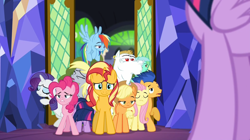 Size: 1920x1079 | Tagged: safe, screencap, character:applejack, character:bulk biceps, character:derpy hooves, character:flash sentry, character:fluttershy, character:lyra heartstrings, character:pinkie pie, character:rainbow dash, character:rarity, character:sunset shimmer, character:twilight sparkle, character:twilight sparkle (alicorn), character:twilight sparkle (scitwi), species:alicorn, species:earth pony, species:pegasus, species:pony, species:unicorn, equestria girls:spring breakdown, g4, my little pony:equestria girls, equestria girls ponified, humane five, humane seven, humane six, it happened, ponified, twolight, unicorn sci-twi