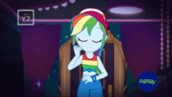 Size: 1920x1080 | Tagged: safe, screencap, character:rainbow dash, equestria girls:spring breakdown, g4, my little pony:equestria girls, animated, close-up, clothing, hat, hip sway, hips, solo, sound, tv rating, tv-y7, webm