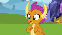 Size: 1920x1080 | Tagged: safe, screencap, character:smolder, species:dragon, episode:father knows beast, g4, my little pony: friendship is magic, cute, dragoness, female, looking down, open mouth, smolderbetes