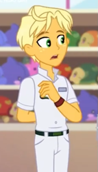 Size: 345x602 | Tagged: safe, screencap, character:ragamuffin, equestria girls:spring breakdown, g4, my little pony:equestria girls, arm behind back, arms, clothing, cropped, freckles, male, pants, ragamuffin (equestria girls)