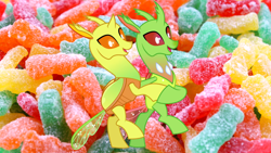 Size: 1920x1080 | Tagged: safe, artist:dwk, screencap, species:changeling, species:reformed changeling, candy, clypeus, food, sour patch kids, totally legit recap