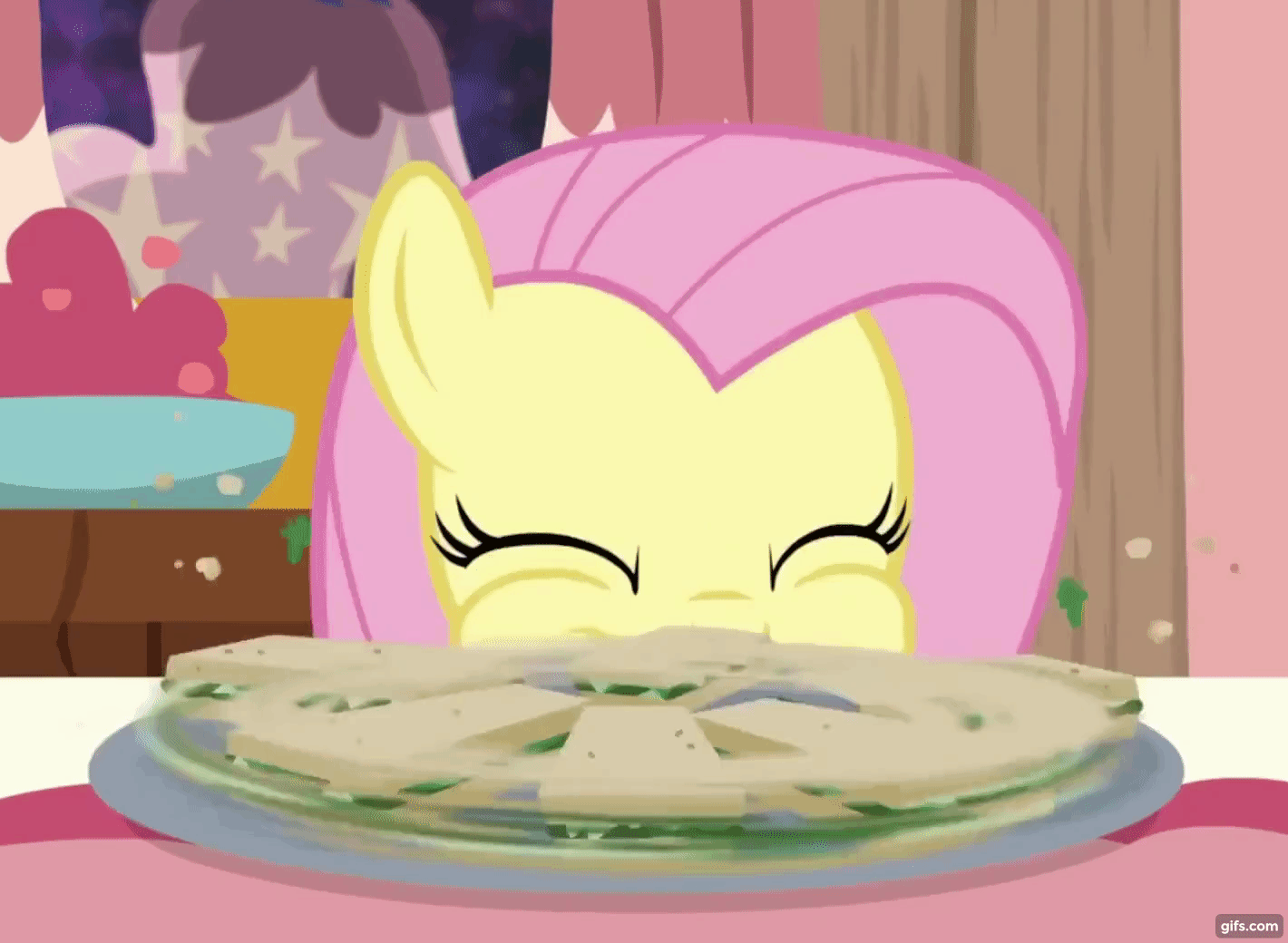 Size: 1420x1040 | Tagged: safe, screencap, character:fluttershy, species:pegasus, species:pony, episode:discordant harmony, g4, my little pony: friendship is magic, animated, chomp, cucumber sandwiches, cute, eating, eyes closed, female, gif, gifs.com, majestic as fuck, mare, nom, nose in the air, perfect loop, shyabetes, solo