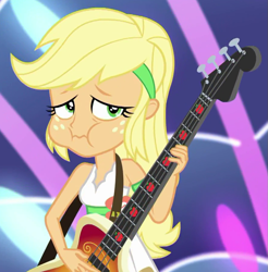 Size: 885x898 | Tagged: safe, screencap, character:applejack, equestria girls:spring breakdown, g4, my little pony:equestria girls, bass guitar, cropped, musical instrument, sleeveless