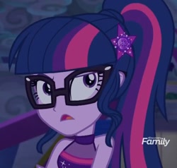Size: 946x899 | Tagged: safe, screencap, character:twilight sparkle, character:twilight sparkle (scitwi), species:eqg human, equestria girls:spring breakdown, g4, my little pony:equestria girls, cropped, discovery family logo, sleeveless, solo