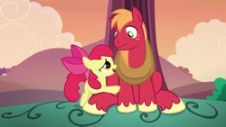 Size: 1920x1080 | Tagged: safe, screencap, character:apple bloom, character:big mcintosh, species:earth pony, species:pony, episode:brotherhooves social, g4, my little pony: friendship is magic, adorabloom, brother and sister, cute, female, hug, male, stallion