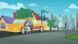 Size: 1920x1080 | Tagged: safe, screencap, character:rarity, episode:fomo, g4, my little pony:equestria girls, canterlot city, female, geode of shielding, magical geodes, taxi