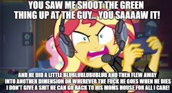 Size: 888x484 | Tagged: safe, screencap, character:fluttershy, character:sunset shimmer, episode:game stream, g4, my little pony:equestria girls, game grumps, gamer sunset, gamershy, grumpset shimmer, heart of darkness, meme, not so grumpershy, rageset shimmer, sunset gamer, sunset shimmer frustrated at game, sunset's apartment, video game, vulgar