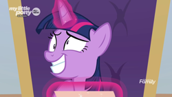 Size: 1920x1080 | Tagged: safe, screencap, character:twilight sparkle, character:twilight sparkle (alicorn), species:alicorn, species:pony, episode:the beginning of the end, g4, my little pony: friendship is magic, cross-eyed, derp, discovery family logo, faec, female, magic, magic aura, mare, solo, telekinesis