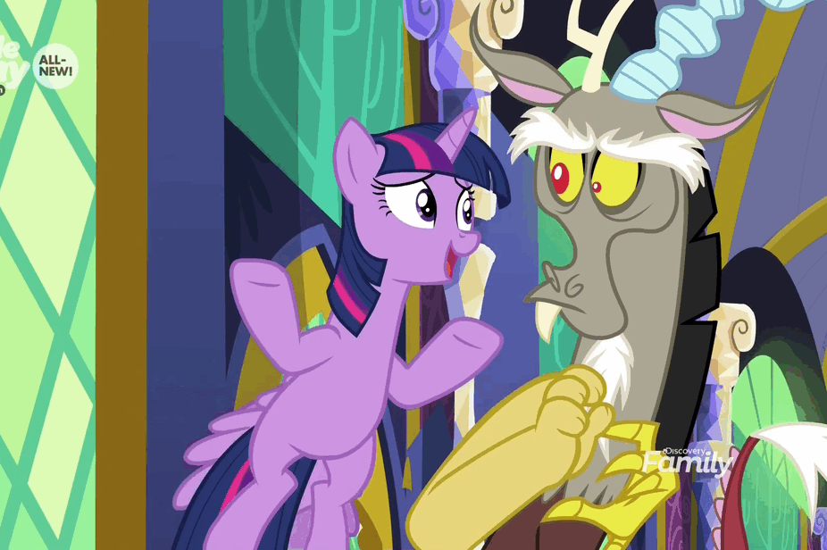 Size: 926x616 | Tagged: safe, screencap, character:discord, character:twilight sparkle, character:twilight sparkle (alicorn), species:alicorn, species:pony, episode:the beginning of the end, g4, my little pony: friendship is magic, animated, cute, floppy ears, hopeful, pleading, shipping fuel, squee, twiabetes