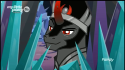 Size: 1280x720 | Tagged: safe, screencap, character:king sombra, species:pony, species:unicorn, episode:the beginning of the end, g4, my little pony: friendship is magic, crystal, cute, discovery family logo, male, pure unfiltered evil, smug, solo, sombradorable, stallion