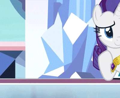 Size: 400x327 | Tagged: safe, screencap, character:princess cadance, character:rarity, species:alicorn, species:pony, species:unicorn, episode:the beginning of the end, g4, my little pony: friendship is magic, animated, cropped, cute, cutedance, embarrassed, female, flying, frown, gif, glare, glowing horn, gritted teeth, looking sideways, mama bear, mare, raised hoof, shifty eyes, smiling, spread wings, wide eyes, window, wings