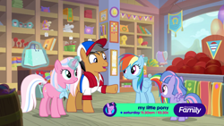 Size: 1920x1080 | Tagged: safe, screencap, character:clear sky, character:quibble pants, character:rainbow dash, character:wind sprint, species:earth pony, species:pegasus, species:pony, species:unicorn, episode:common ground, g4, my little pony: friendship is magic, auntie dashie, book, buckball, clothing, cowboy hat, discovery family logo, female, filly, foal, hat, heart, logo, magic, magic aura, male, mare, medals, quartet, shirt, shopping bags, store, telekinesis, trophy