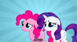 Size: 632x349 | Tagged: safe, screencap, character:pinkie pie, character:rarity, species:earth pony, species:pony, species:unicorn, episode:putting your hoof down, g4, my little pony: friendship is magic, female, mare, strippers, youtube caption