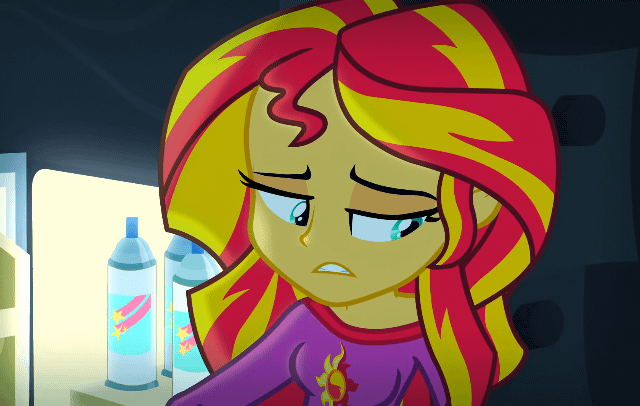 Size: 640x406 | Tagged: safe, screencap, character:sunset shimmer, character:twilight sparkle, equestria girls:rainbow rocks, g4, my little pony:equestria girls, animated, clothing, food, gif, pajamas, refrigerator, whipped cream